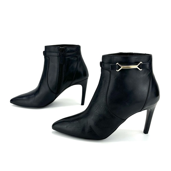 COLE HAAN GRAND.OS BLACK LEATHER POINTY TOE STILETTO HEEL SHORT BOOTS/BOOTIES🆕 - Picture 4 of 16